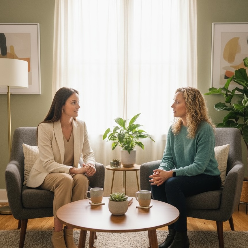 psicóloga en consulta trabajando con paciente